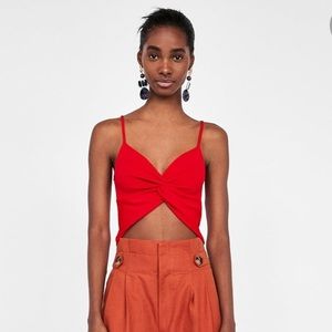 Zara Red Knotted Crop Top